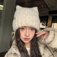 Load image into Gallery viewer, Solid Color Fleece-lined Warmth Knitted Beanies Hip Hop Cat Ear Female Beanie Caps Outdoor Anti-cold Ladies Casual Cap
