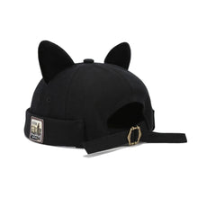 Load image into Gallery viewer, Retro Style Cute Cat Ears Brimless Hat Hip Hop Rolled Cuff Melon Docker Cap Adjustable Solid Color Beanie Hat Worker Wear
