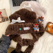 Load image into Gallery viewer, Cute Warm Thick Knitted Hat Bow-knot Little Bear Beanies Hat Coldproof Windproof Ear Protection Cap Women Girls
