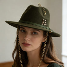 Load image into Gallery viewer, Russian Style Fedora Hat with Pearl Chain Metal Shells Felt Cowboy Hat for Autumn Winter Women Fashion Womens Wide Brim Hat
