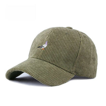 Load image into Gallery viewer, Corduroy baseball cap for men and women in autumn and winter, warm and embroidered pigeon pattern for daily leisure gatherings
