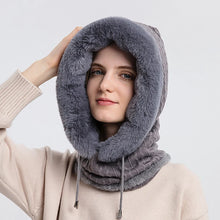 Load image into Gallery viewer, Winter Hat For Women Hooded Face Mask Fluff Keep Warm Thicken Style Neck Scarf Hooded Cap Beanie Knitted Cashmere Neck Warmer
