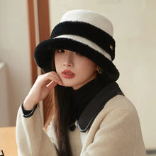 Load image into Gallery viewer, Plush Fisherman Hat Women Winter Polyester Fiberlarge Bucket Cap Fashionable and Versatile Warm Plush Pot Cap Ear Protection Hat
