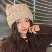 Load image into Gallery viewer, Solid Color Fleece-lined Warmth Knitted Beanies Hip Hop Cat Ear Female Beanie Caps Outdoor Anti-cold Ladies Casual Cap
