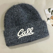 Load image into Gallery viewer, Warm Knitted Hat Letter Embroidered Solid Color Woolen Hats Large Head Circumference Double Folded Edges Knit Hats Autumn Winter
