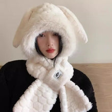 Load image into Gallery viewer, Cute Winter Hooded Hat Scarf Set Thicken Fluffy Bomber Hats Fuzzy 3D Ears Ear Protection Lei Feng Hat For Cold Weather

