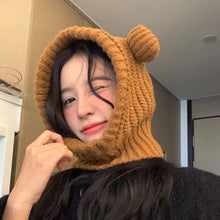 Load image into Gallery viewer, Cute Bear Ear Outdoor Knitted Hat Hooded Windproof Hat Scarf Set Thickened Winter Balaclava Face And Ear Protection
