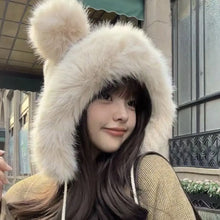 Load image into Gallery viewer, Winter   Warm Hat Cute Lacing Bear Ears Hat Ear Protection Velvet Rabbit Ear Woolen Bucket Hat Women
