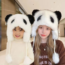 Load image into Gallery viewer, Cute Panda Women Winter Caps Windproof Plush Fur Plush Pullover Hat Winter Warm Neck Protection Kids Ear Protection Cap Outdoor
