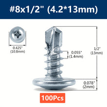 Load image into Gallery viewer, 100Pcs #8 Phillips Truss Head Self Drilling Tek Screw Zinc Oxide Sheet Metal Screws Fast Self Tapping Screws Lath to Metal Studs
