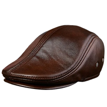 Load image into Gallery viewer, Genuine Leather Beret Hat for Men Warm Windproof Winter Cap Fashion Gentleman Peaked Cap Vintage Stylish Driver Hat Gift
