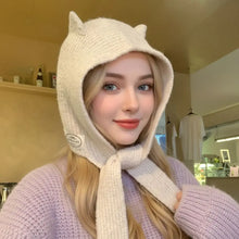 Load image into Gallery viewer, Cute Korean Style Scarf Hat Niche Knitted Bomber Hat Integrated Versatile Retro Balaclava Hats Women Autumn Winter
