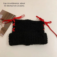 Load image into Gallery viewer, Cute Windproof Cat Ear Beanie Thickened Warm Sweet Bow Ribbon Pullover Hat Color Straps Handmade Beanie for Women Girl
