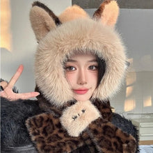 Load image into Gallery viewer, Warm Thickened Winter Scarf Hat Two-Piece Set Windproof Neck Warmer Leopard Print Integrated Scarf Hat Women
