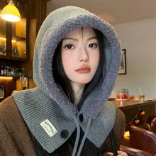 Load image into Gallery viewer, Fashion Balaclava Hat Warm Neck Protection Hood Scarf Button Design Windproof Knitted Hat Autumn Winter
