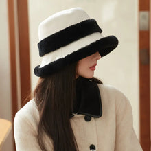 Load image into Gallery viewer, Plush Fisherman Hat Women Winter Polyester Fiberlarge Bucket Cap Fashionable and Versatile Warm Plush Pot Cap Ear Protection Hat
