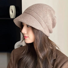 Load image into Gallery viewer, Solid Color Knitted Earflap Hat Yarn Material Warm Design Pullover Hat Minimalist Big Head Circumference Hat For Women Girls

