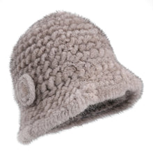 Load image into Gallery viewer, Women's Winter Gneuine Mink Fur Textile Knitted Bucket Hat Real Fur Fluffy Fishman Cap Cold Weather Warm Hats For Lady Luxury
