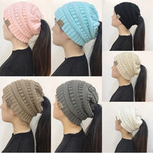 Load image into Gallery viewer, Women Winter Knitted Beanie Hat Messy Bun Ponytail Beanie Holey Warm Wool Beanie Hats

