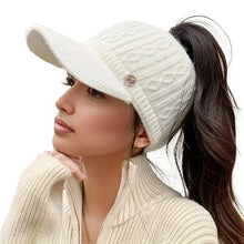 Load image into Gallery viewer, Autumn and Winter Woolen Duck Tongue Cap Teenage Fashion Versatile Hat Female Leakage Ponytail Outdoor Padded Warm Knitted Cap
