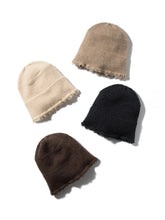 Load image into Gallery viewer, Mens Unisex Autumn Winter Cashmere 35% Cap Knit Bell Hat Broke Hem Warm Tassels Beanie Wool Rough Edge Bucket Hat Black Brown
