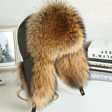 Load image into Gallery viewer, Fur Hat Women Black Fox Fur Ushanka Hats Winter Warm Ears Bomber Cap
