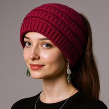 Load image into Gallery viewer, Warm Solid Color Ponytail Beanie Hat Headwear Ear Protection Women's Hat Thicken Knitting Headband Autumn
