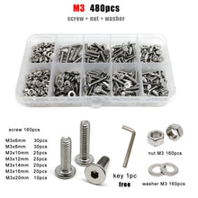 Load image into Gallery viewer, 1 Box M1.6 M2 M2.5 M3 M4 M5 M6 M8 304 Stainless Steel CM Hexagon Socket Allen Ultra Thin Flat Wafer Head Screw Bolt Nut Set Kit
