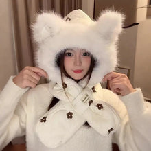 Load image into Gallery viewer, NEW Windproof Integrated Cap Scarf Soft Winter Warm Beanie Hat Scarf Cute Neck Warm Ear Protection Cap

