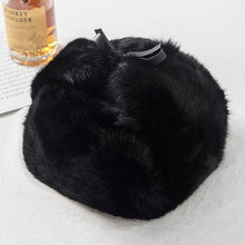 Load image into Gallery viewer, Rabbit Fur Cap Man Winter Genuine 100% Fur Bomber Hat Windproof Warm Earmuffs Male Flat Grey/Black Russian Hat Fitted Casquette
