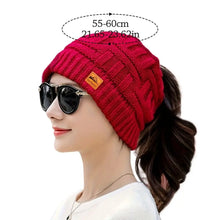 Load image into Gallery viewer, Fashion Crochet Ponytail Winter Hats Knitted Warm Knitted Cap Thicken Solid Color Skullies Ladies'
