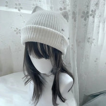 Load image into Gallery viewer, Gothic Knitted Beanie Hat Subculture Headwear Handmade Crochet Skull Hat Pin Decoration Y2K Cat Ear Hat Female Teens
