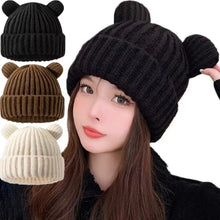 Load image into Gallery viewer, Cute Bear Ear Outdoor Knitted Hat Hooded Windproof Hat Scarf Set Thickened Winter Balaclava Face And Ear Protection
