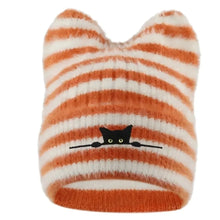 Load image into Gallery viewer, Fashion Keep Warm Women Cat Ear Knitted Hat Windproof Thickned Pullover Hat Cold Proof Embroidered Hat Outdoor Sports

