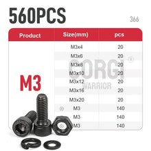 Load image into Gallery viewer, Black Steel Socket Head Hex Round Cap Screws Set M2 M3 M4 M5 M6 Grade 12.9 DIN912 Allen Bolts Nuts Assortment Kit Tool Box
