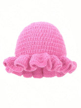 Load image into Gallery viewer, Solid Color Hand Knitted Knit Hat in Bohemian Style with Hollowed Out and Ruffled Design Bucket Shaped Hat  Fisherman's Hat
