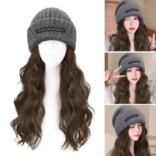 Load image into Gallery viewer, Fashion Long Wavy Hair Beanie Hat with Wig Attached Wig Casual Wig Knitted Cap Warm Hair Wig Winter Hats Women
