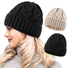 Load image into Gallery viewer, Fashion Handmade Winter Women Hat Thick Warm Stretchy Knitted Beanie Solid Color Windproof Crochet Hat Outdoor
