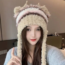 Load image into Gallery viewer, Fashion Cold-proof Faux Fur Beanies Hat Thicken Cold Protection Warm Lei Feng Hat Knitted Bobble Cap Women Accessories
