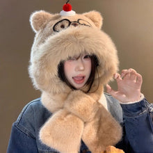 Load image into Gallery viewer, New Windproof Integrated Cap Scarf Thickened Soft Beanie Hat Scarf Warm Ear Pullover Cap Women
