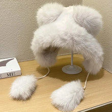 Load image into Gallery viewer, Women Winter Warm Kawaii Fox Fur Imitation Mink Plush Hat Thickened Cute Bear Ear Japanese Bomber Hat Ear Protection Cosplay Cap
