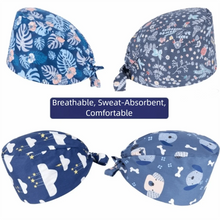 Load image into Gallery viewer, Unisex Cartoon Printing Scrub Cap Adjustable Buckle Print Design Nursing Cap Pure Breathable Soft Lab Scrub Hat Operating Room
