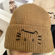 Load image into Gallery viewer, Cartoon Coldproof Kitten Embroidered Pullover Knitted Hat Warm Cat Crochet Cap Thick Pullover Cap Outdoor Sports
