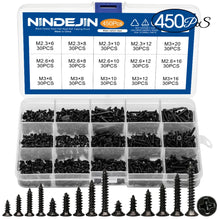 Load image into Gallery viewer, 450/1200pcs Cross Flat Head Tapping Screws Kit M1.2 M1.4 M1.5 M1.7 M2 M2.3 M2.6 M3 Carbon Steel Black Phillips Screws Set
