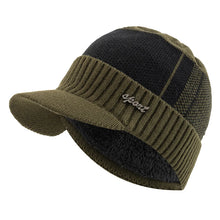 Load image into Gallery viewer, Unisex Warm Winter Hat With Brim Plush Fur Lined Knit Cap Sports Label Thicken Winter Hats For Men
