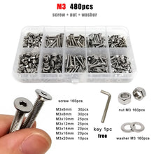Load image into Gallery viewer, M1.6 M2 M2.5 M3 M4 M5 M6 M8 304 Stainless Steel Allen Hexagon Hex Socket Flat Countersunk Head Screw Bolt Nut Washer Set Kit Box
