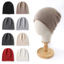 Load image into Gallery viewer, Casual Cashmere Cashmere Knitted Hat Rolled Edge Unisex Winter Warm Cap Solid Color Ear Protection Cap
