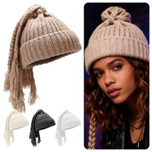 Load image into Gallery viewer, Cozy Versatile Winter Knitted Hats Solid Color Warm Dreadlocks Hat Fleece-lined Hip-hop Style Beanie Cap Unisex

