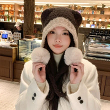 Load image into Gallery viewer, New Cute Bear Knitted Hat Pompom Fur Balls Pullover Cap Warm Coldproof Ear Protection Hat for Outdoor Cycling Skiing
