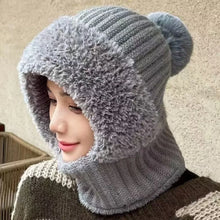 Load image into Gallery viewer, New Warm Scarf Mask Integrated Hat Pompom Windproof Hooded Hat Coldproof Pullover Cap For Outdoor Cycling Skiing
